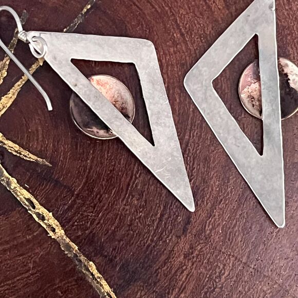 Mixed Metal Triangle Earrings Sterling Silver Copper Industrial jewelry - Picture 6 of 10